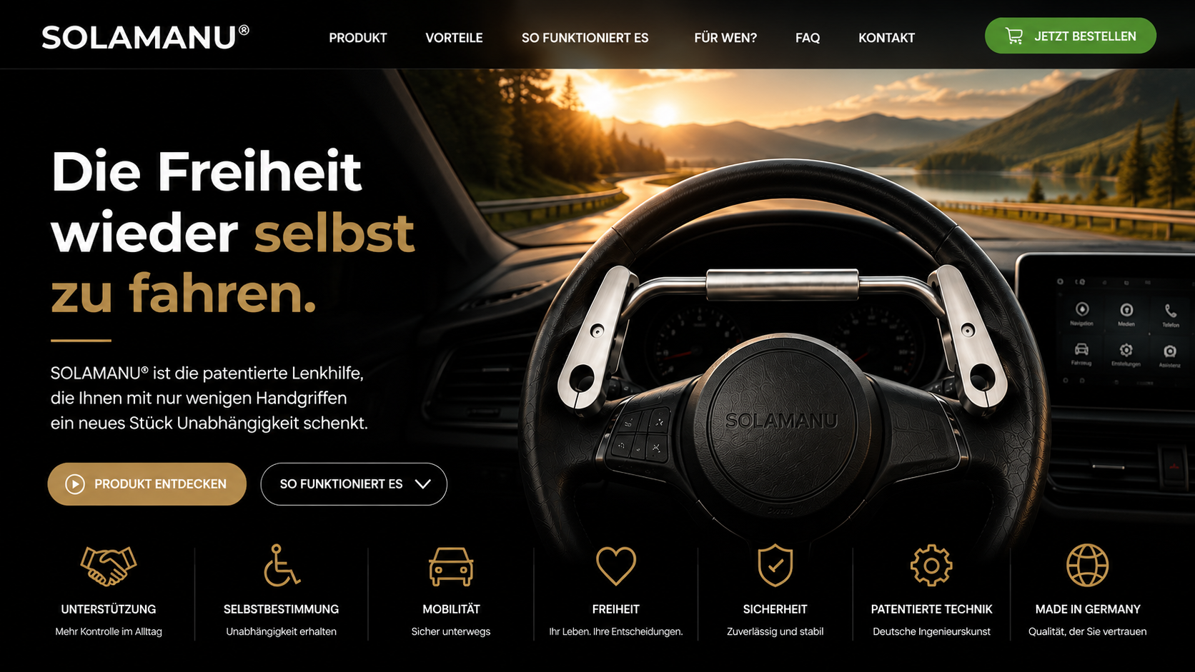 SOLAMANU® Hero-Entwurf mit Lenkrad und Lenkhilfe